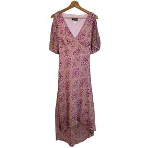 B Smart Vntg Midi Dress Size 7/8 Swirling Paisley Y2K Fairy V Neck Asymmetric